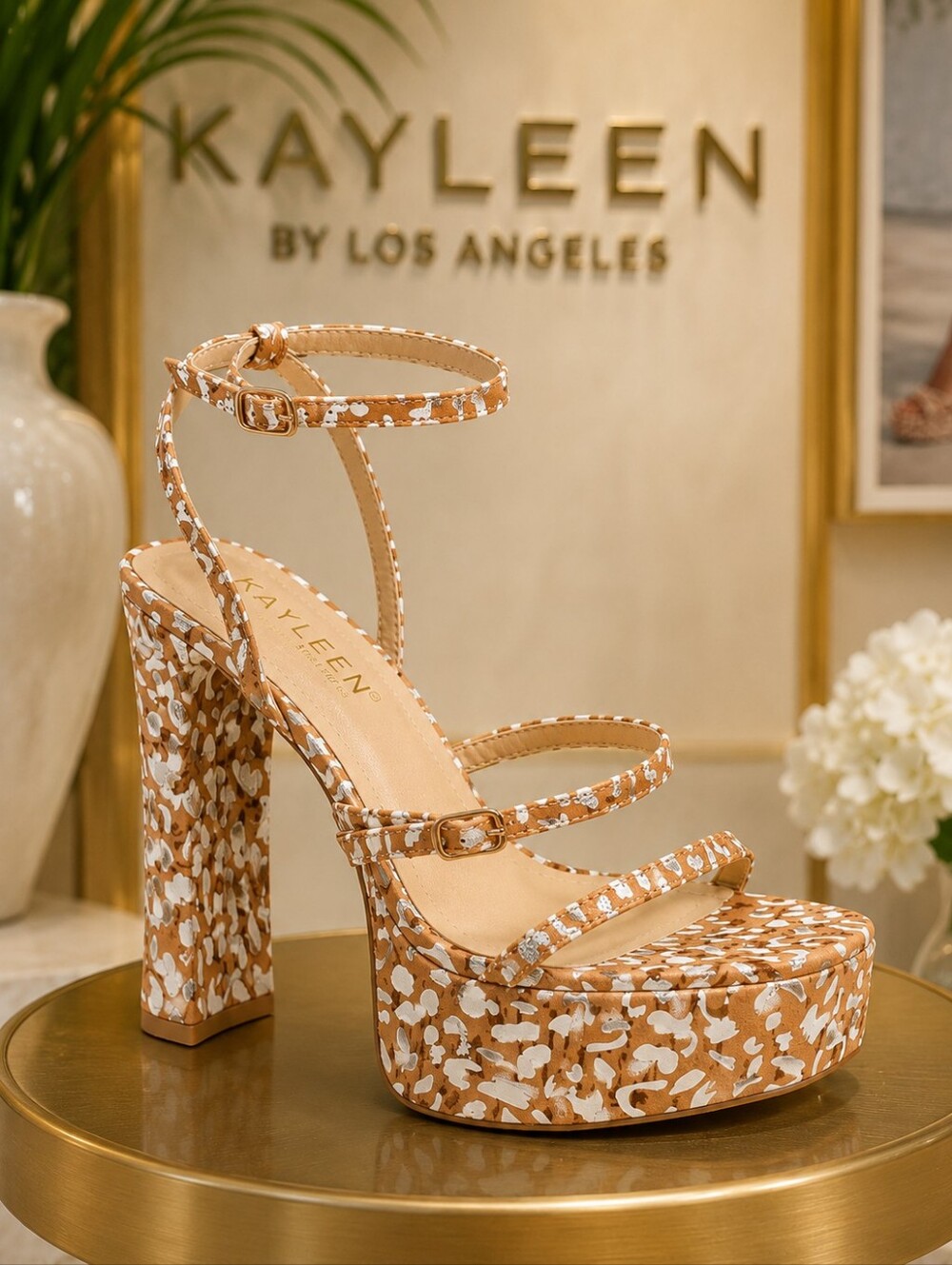 Leopard Silver Platform Sandal with Ankle Strap